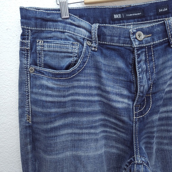 MENS BKE Tyler Straight Jeans Medium Wash Stretch Zip/Button Fly Size 34 x 34 - Picture 3 of 12